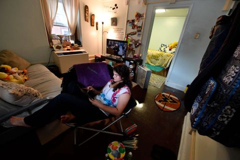 student in her room at boreman